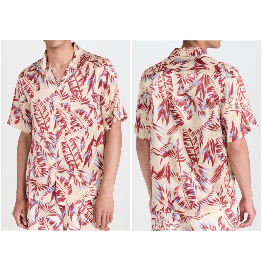 NWT Onia Silk Vacation Button Down Shirt With Palm Tropical Print Size L